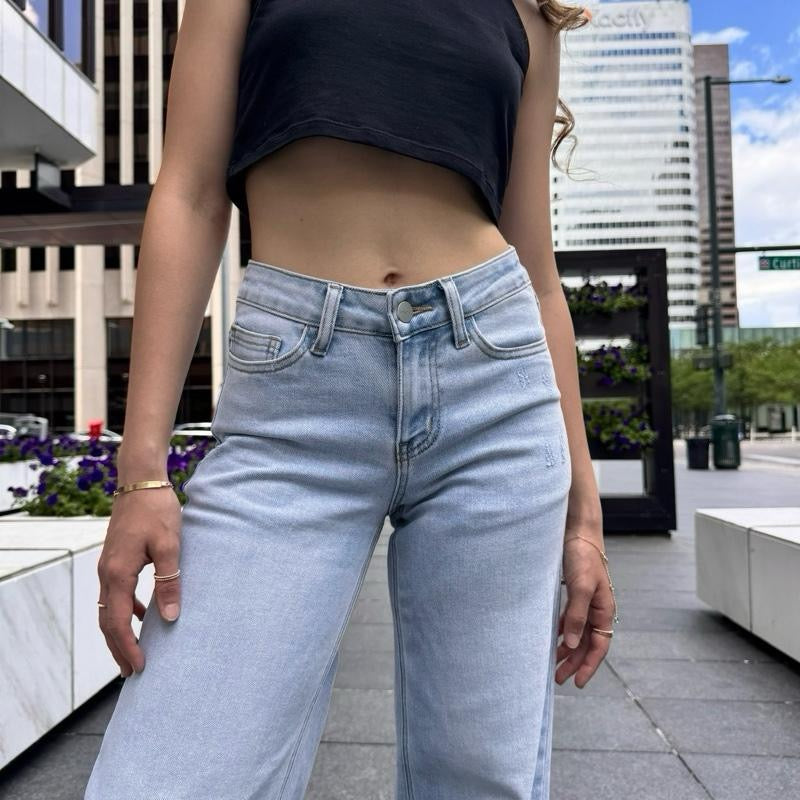 Mid Rise Wide Leg Denim Jeans Light Blue Oneso