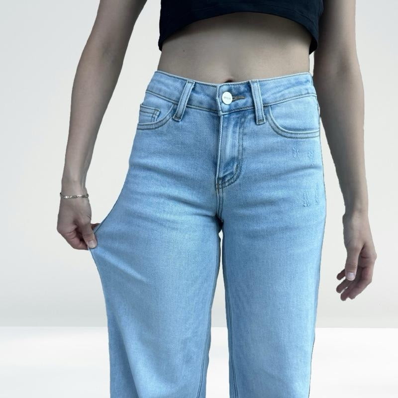 Mid Rise Wide Leg Denim Jeans Light Blue Oneso
